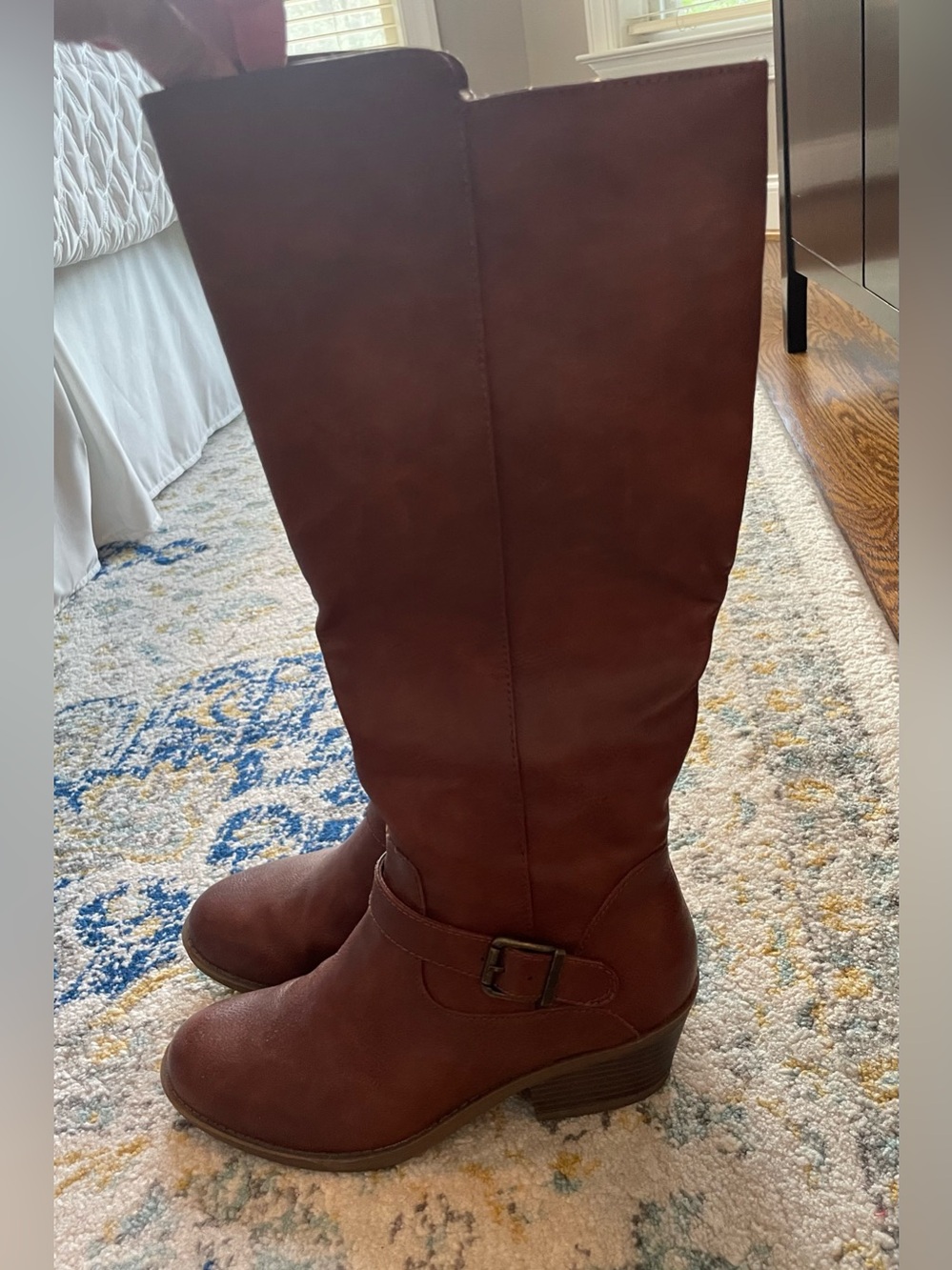FRYE AND CO. Knee Buckle Boots in Chestnut Brown